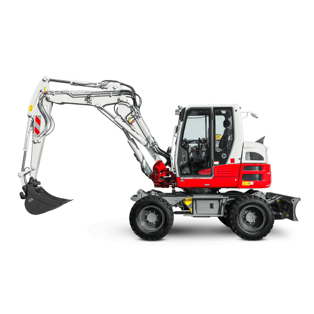 zijkant van een takeuchi wielgraafmachine